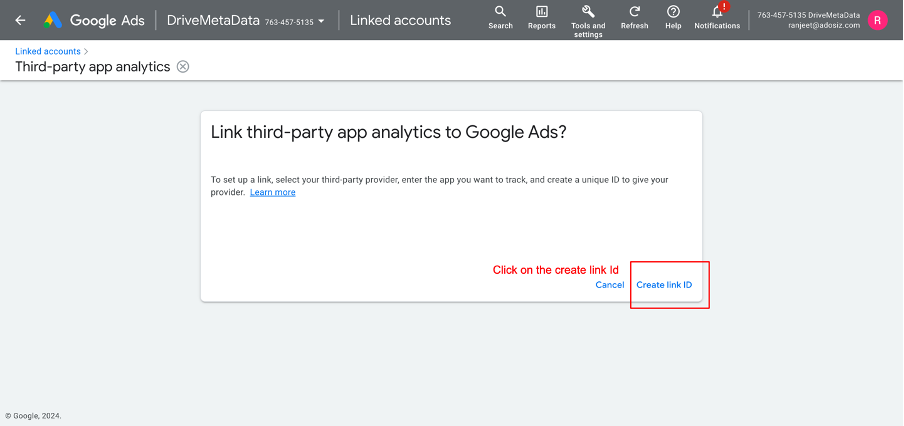 Google Ads create link ID action