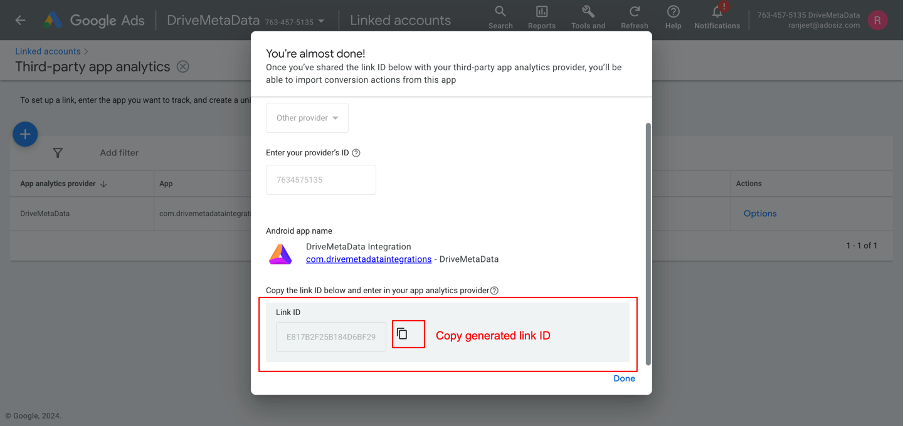 Google Ads generated link ID